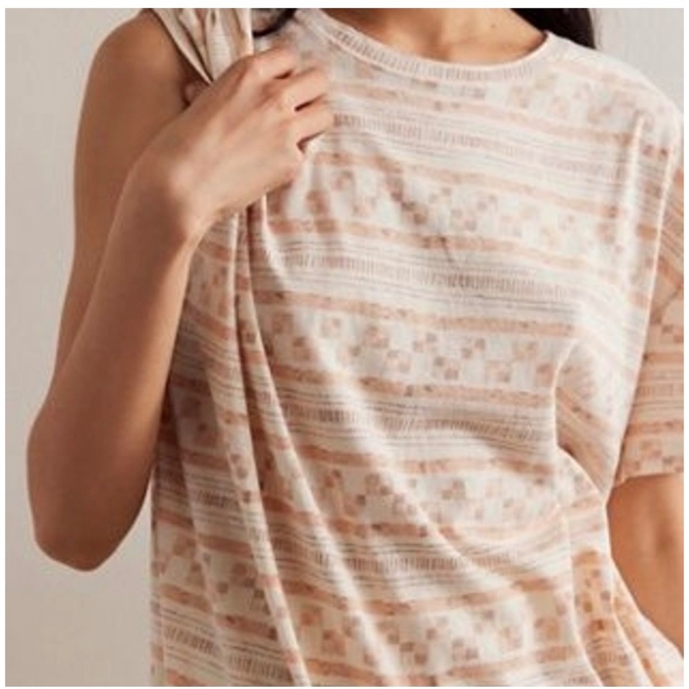 Free People We the Free Nina Printed Tee Medium tan cream geo new nwt cotton